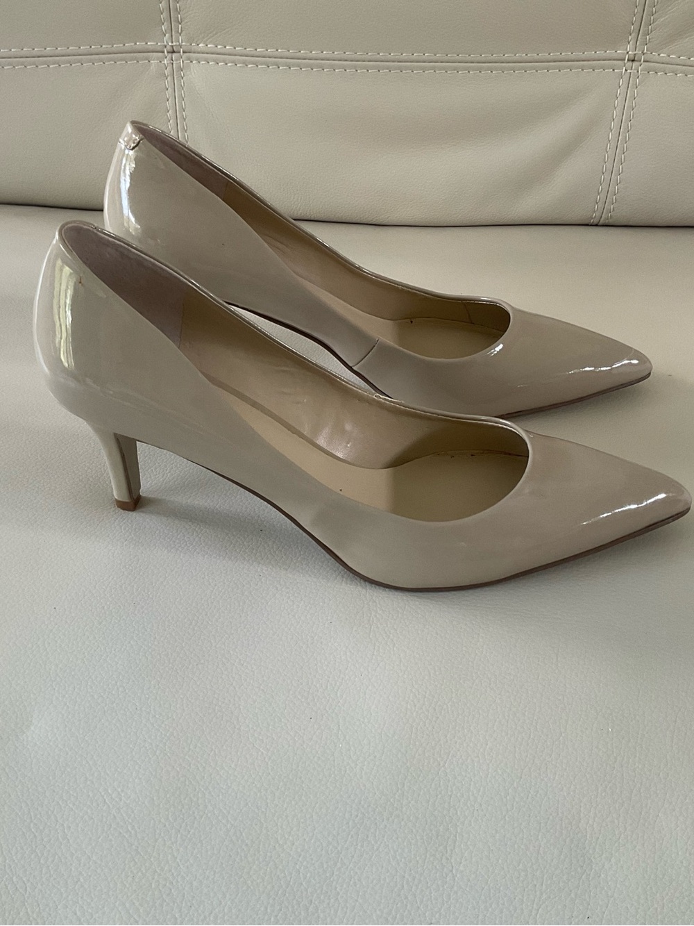 Nine West Nude Patent Pointed-Toe Heel Pumps, Size 8.5